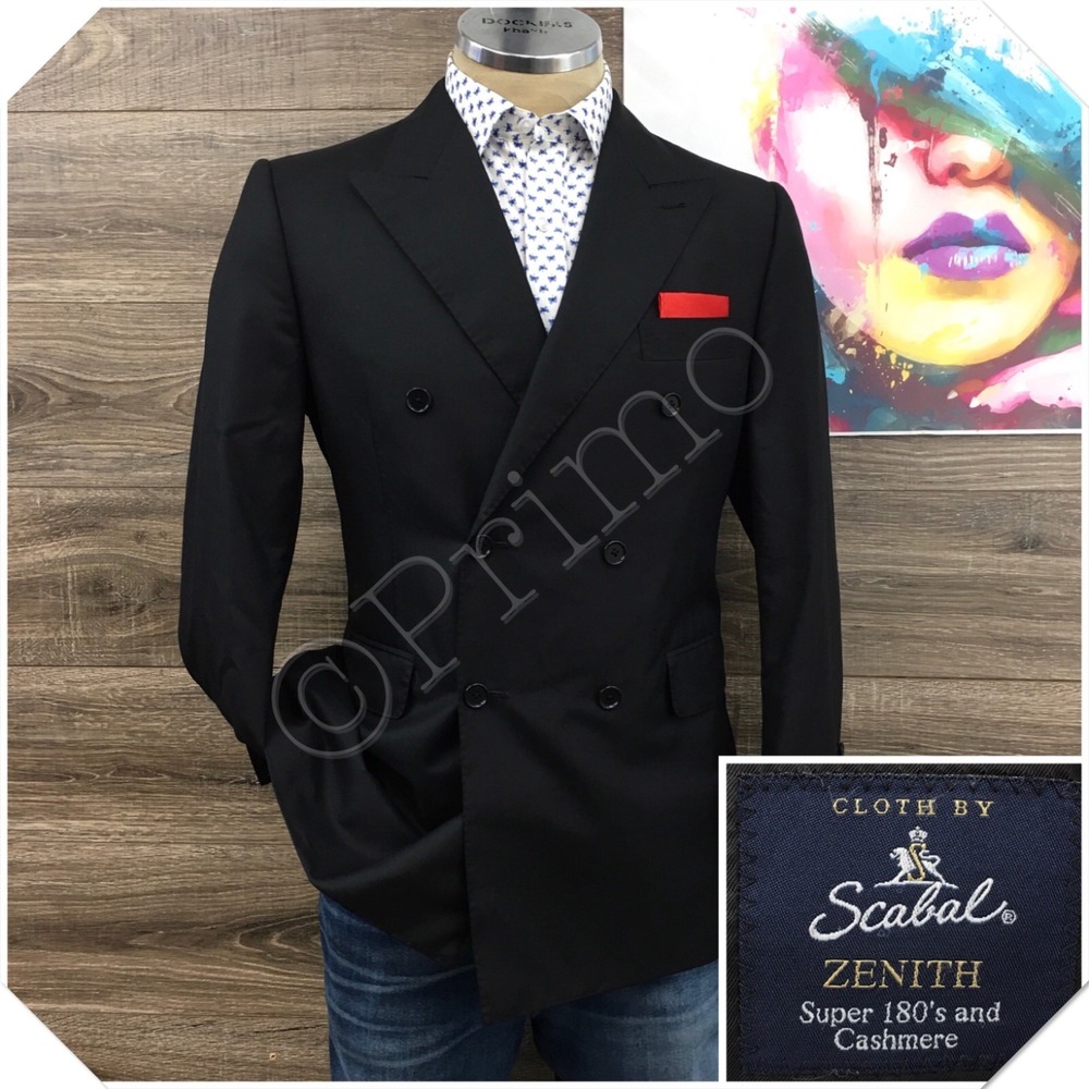 ASTOR BLACK Mens Bespoke Double Breasted Blazer Sport Coat Jacket Size 40S Suit